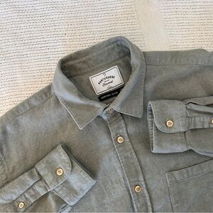 Portuguese Mens XL Green Grey Flannel Shirt “Spirtual” cozy outdoor casual work